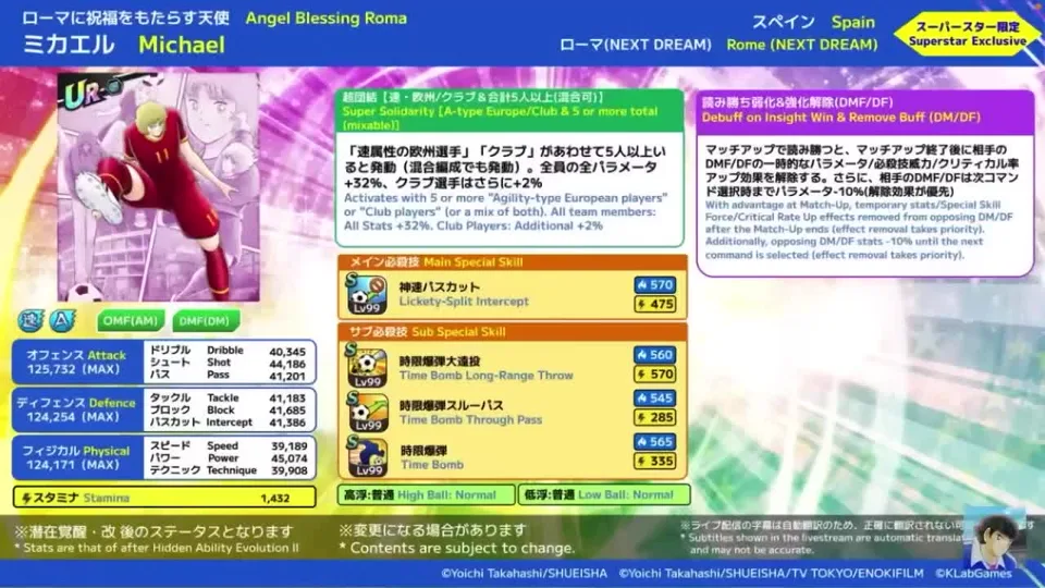 新ミカエルの最大育成値と必殺技