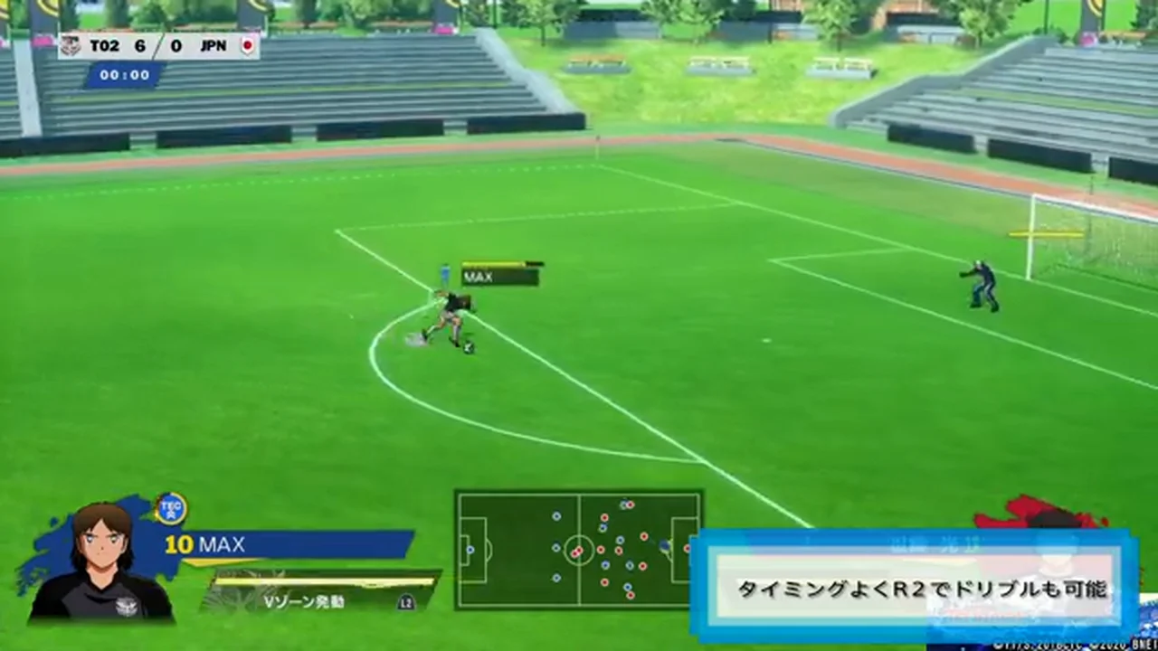 飛び込んできたGKをR2ドリブルでかわす場面