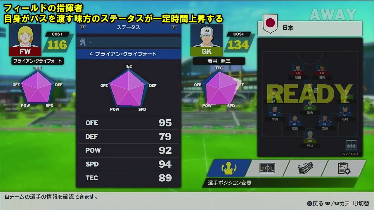 フィールドの指揮者を受けたクライフォートの能力画面