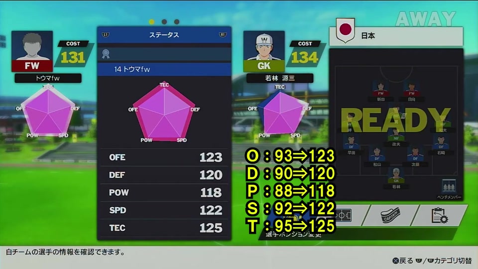 RONCの仇討ちでGKスピリット残量1のとき全ステータスが30上昇した検証画面