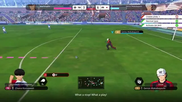WORLD FIGHTERSのGKアクション選択にNormal SaveとActivate GK Skillが表示された画面
