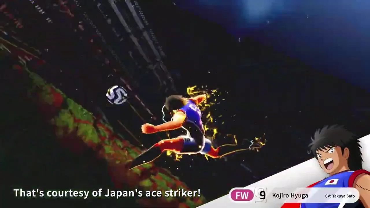 日本ユースの日向小次郎がシュートを放つ必殺アクション
