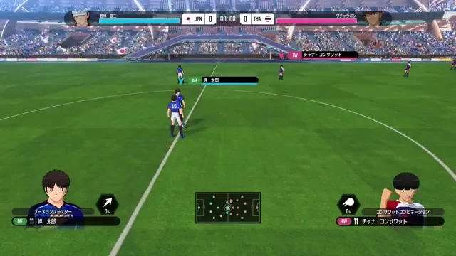 WORLD FIGHTERSの試合画面と選手アクションUI