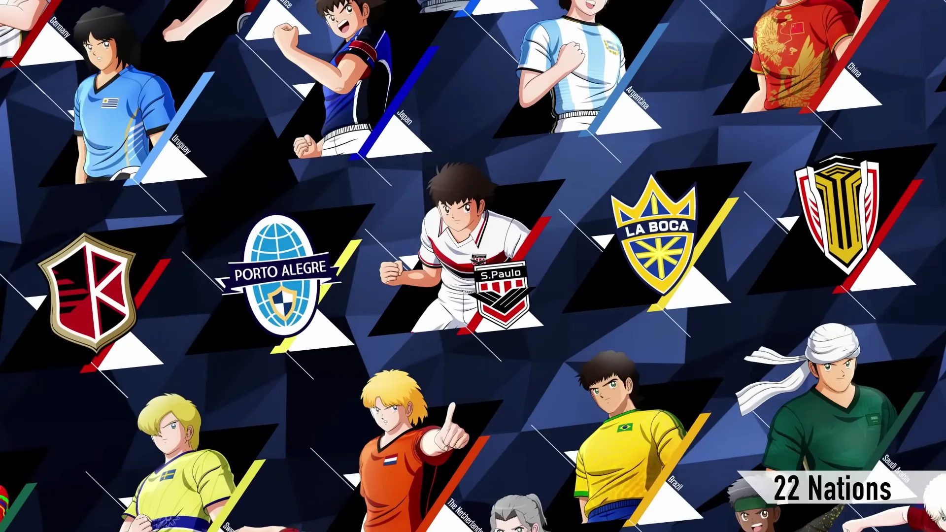 WORLD FIGHTERSに登場する22か国のロゴと選手