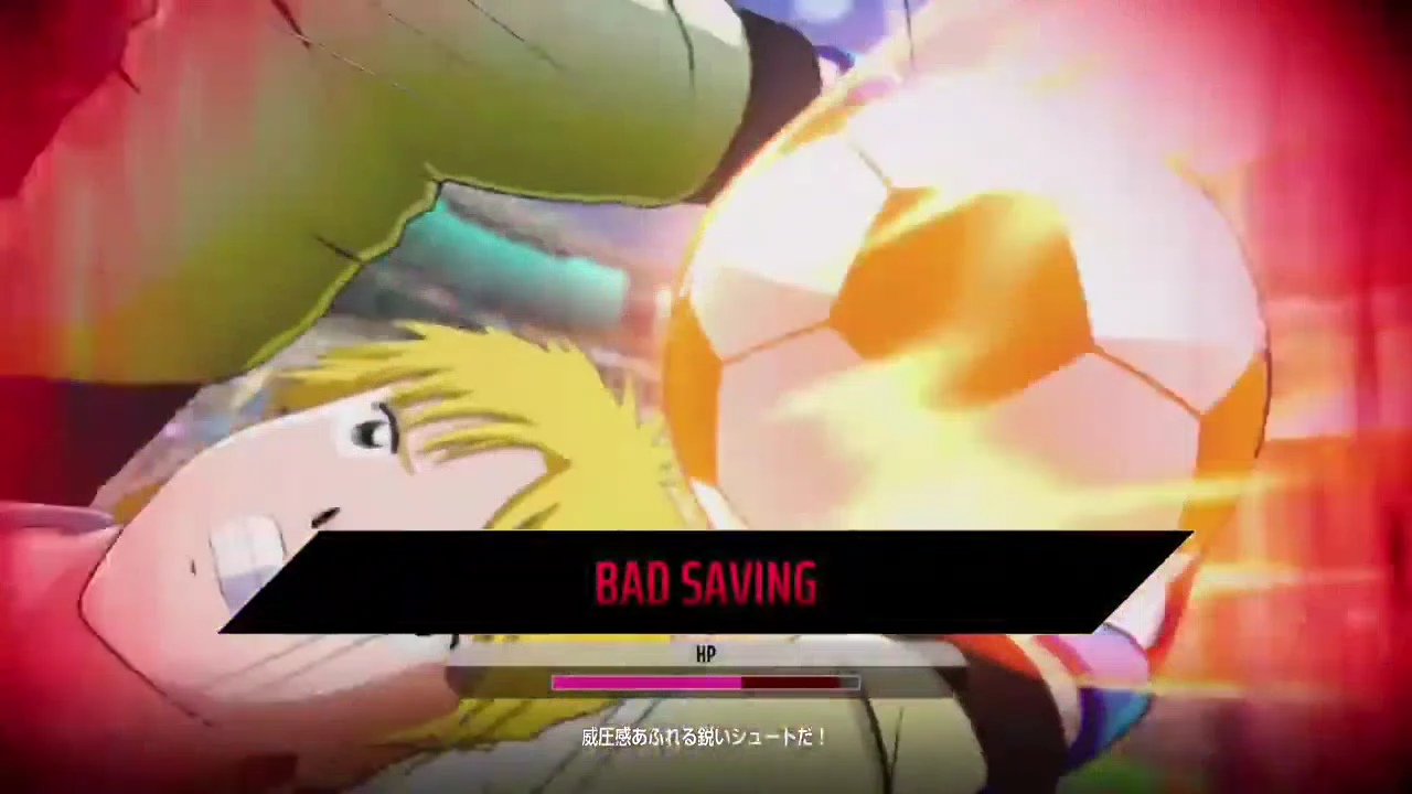 WORLD FIGHTERSで相手シュートにBAD SAVINGが表示された画面